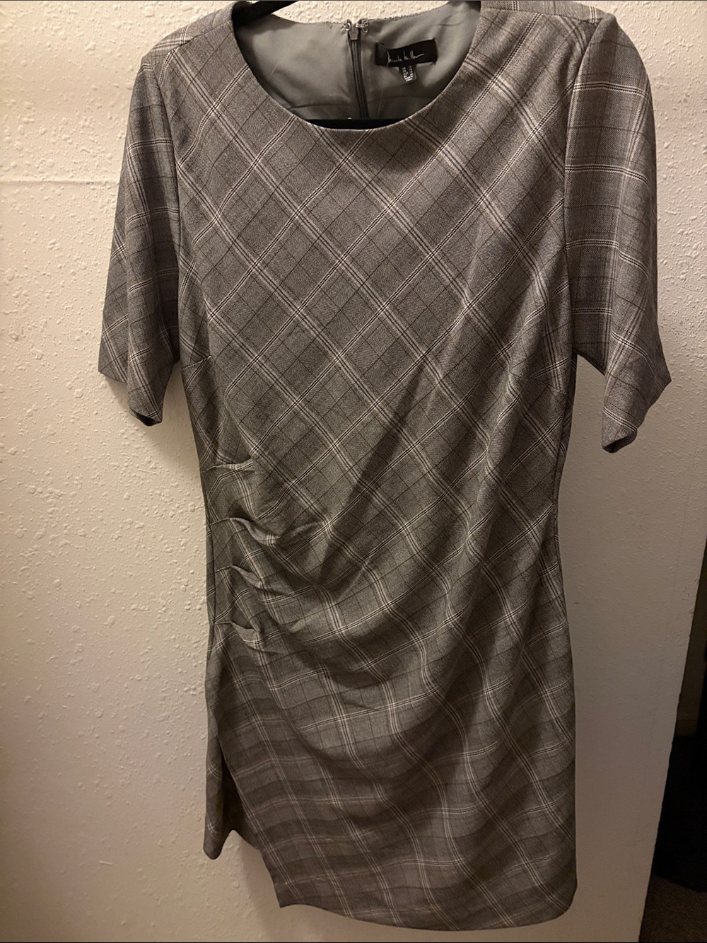 Nicole Miller Gray Plaid Midi Dress